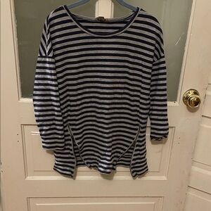 LOFT Navy and Gray Striped Top
